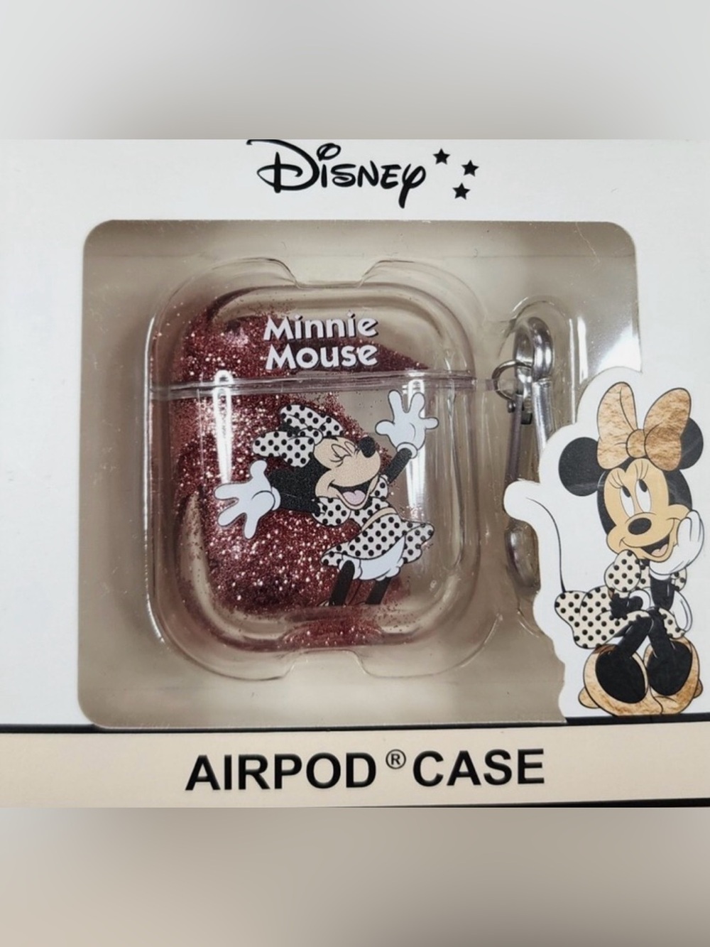 DISNEY 🖤🤍MINNIE MOUSE🤍🖤 CLEAR WITH PINK LIQUID GLITTER AIRPOD CASE 🌟NWT🌟